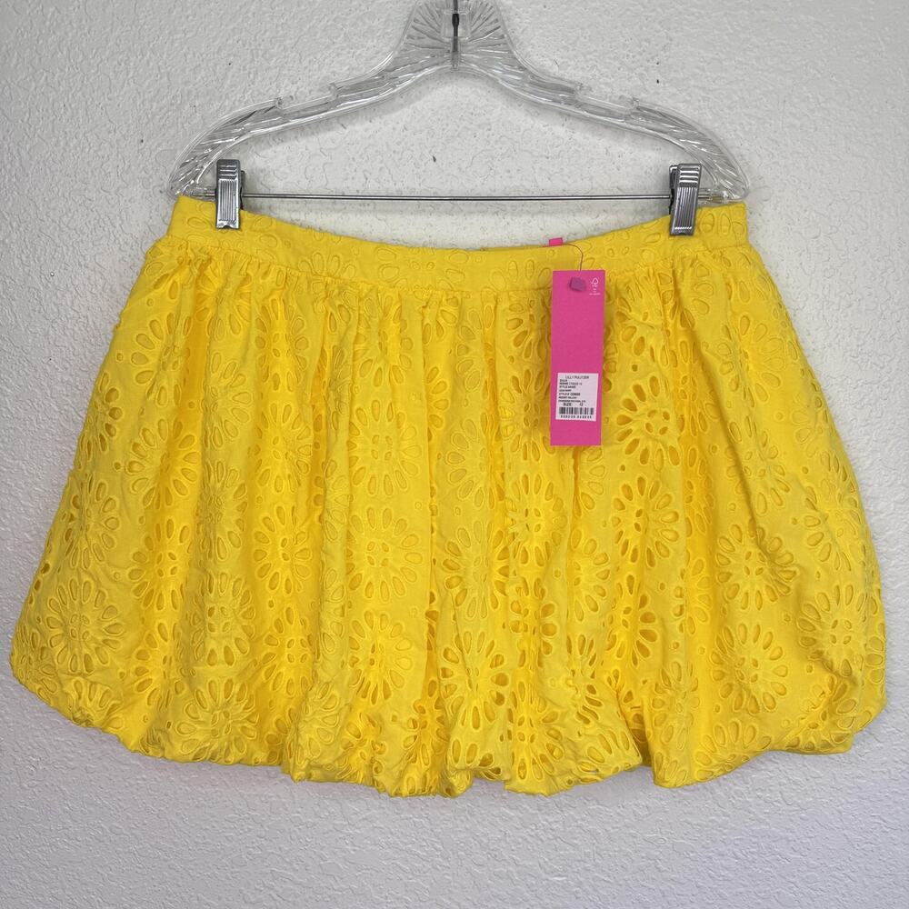 Lilly Pulitzer Leah Skirt Women 12 Eyelet Lace Floral Bubble Mini Yellow NEW